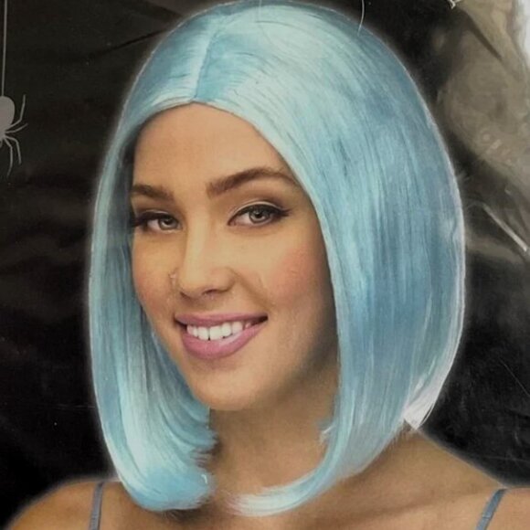 BLUE BOB WIG COSPLAY HALLOWEEN COSTUME - Picture 1 of 9